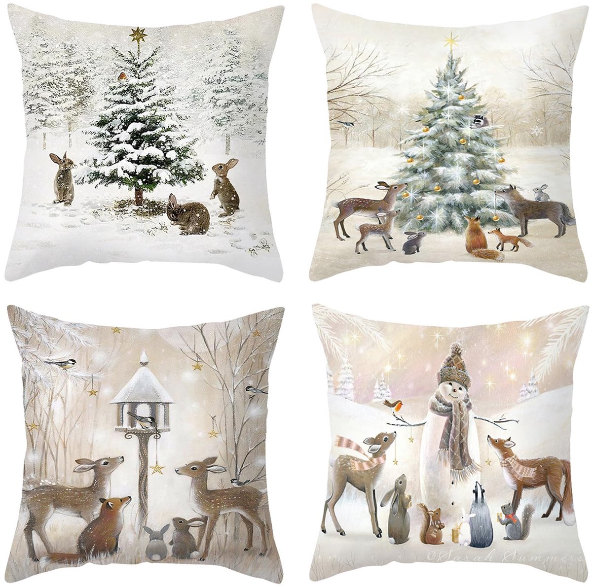 Unyqoos Set van 4 linnen kerstkussenslopen voor sfeervolle feestdecoratie Kerstmis