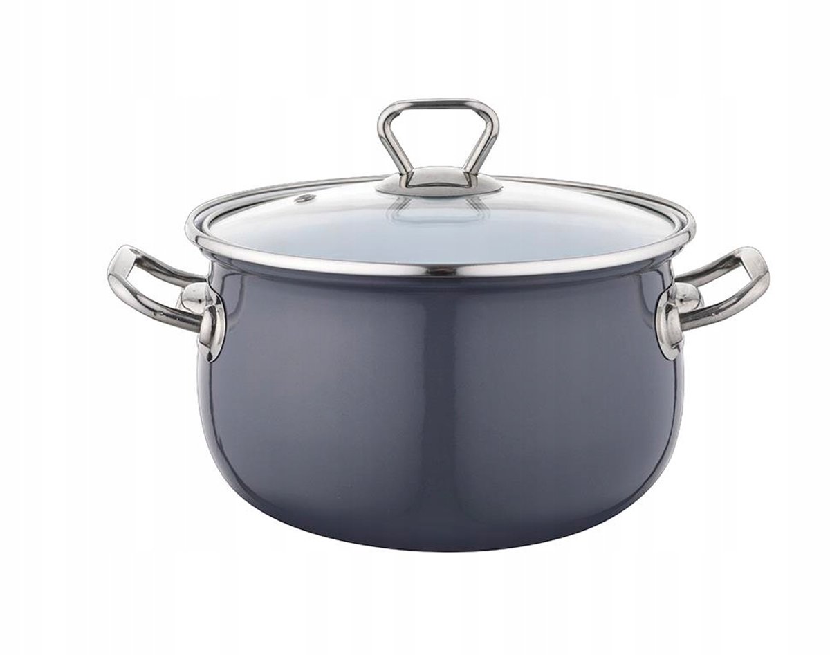 Emalieren Pan 18cm 2.8L Grijs met Deksel - Geschikt voor Inductie