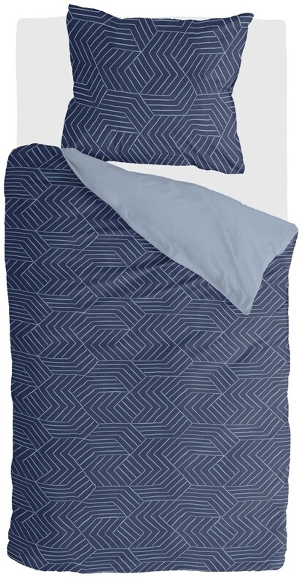 Byrklund Dekbedovertrek Lined Grid - 140x220 - 100% Polyester - Donker Blauw