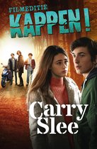 Film poster voor Kappen! met een meisje en jongen op de voorgrond, twee jongens en een scooter op de achtergrond.