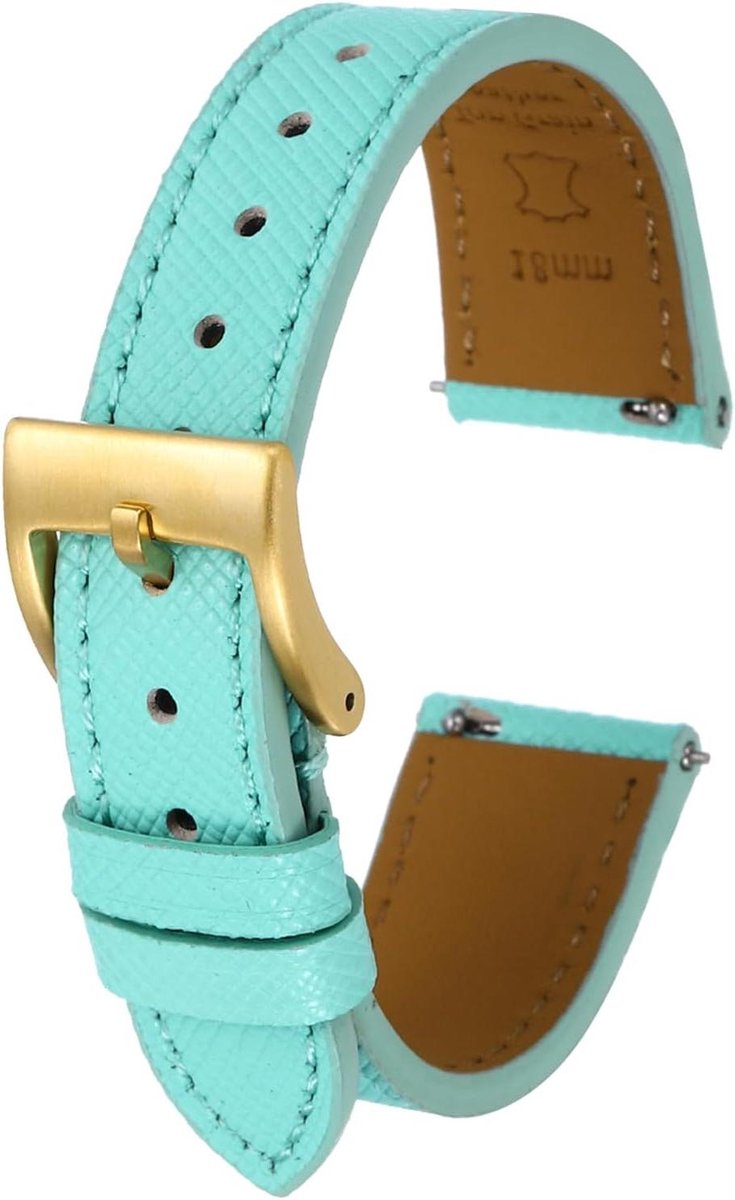 Leren horlogebandje, 18 mm, snelwissel, reservearmband met gouden gesp, unisex, groen, 18mm.