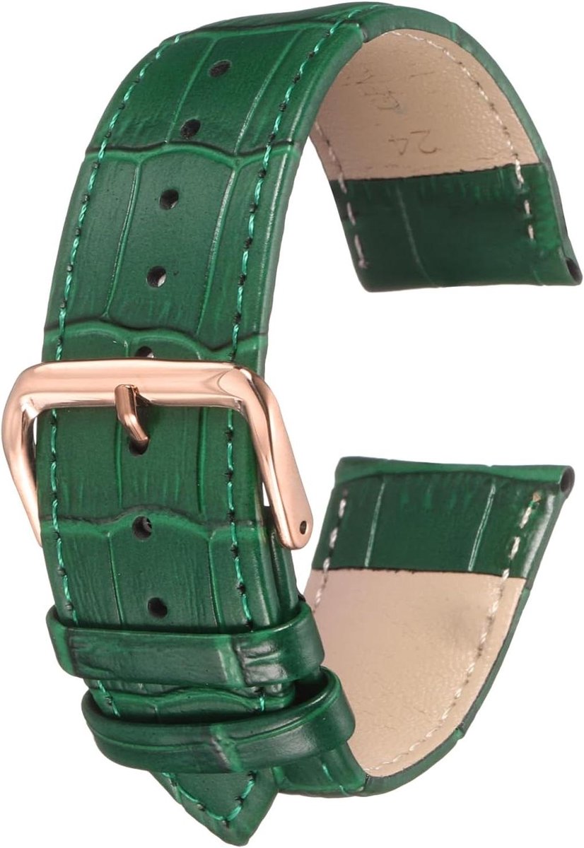 Leren horlogeband met reliëf patroon - 24 mm - vervanging voor mannen en vrouwen - groen roségoud - luxe uitstraling