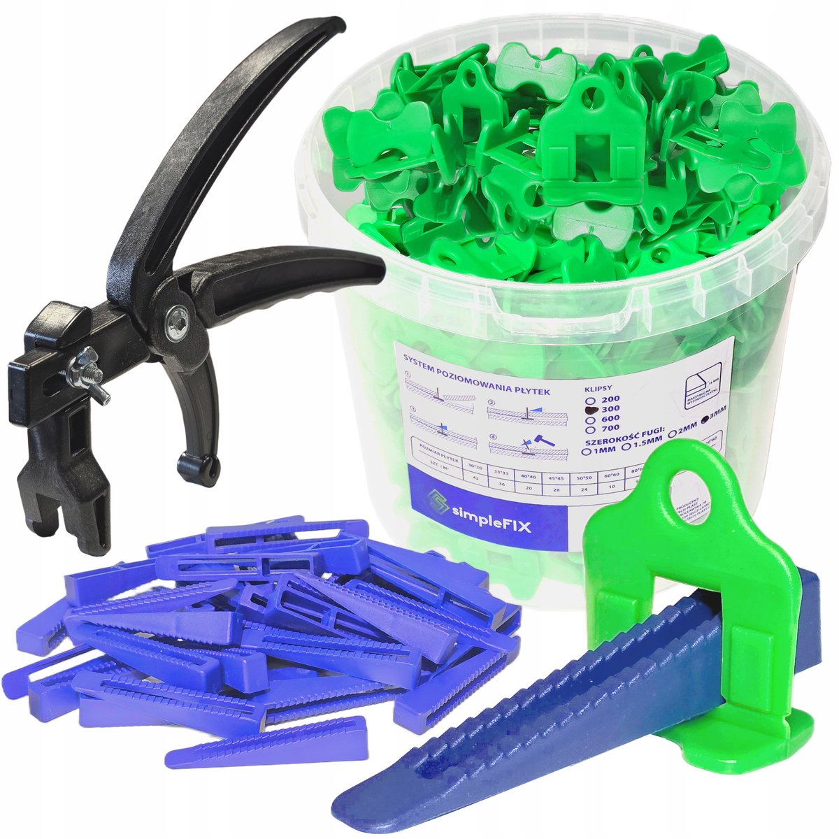 Simplefix Tegelnivelleringssysteem: 500 clips, 100 wiggen, tangen