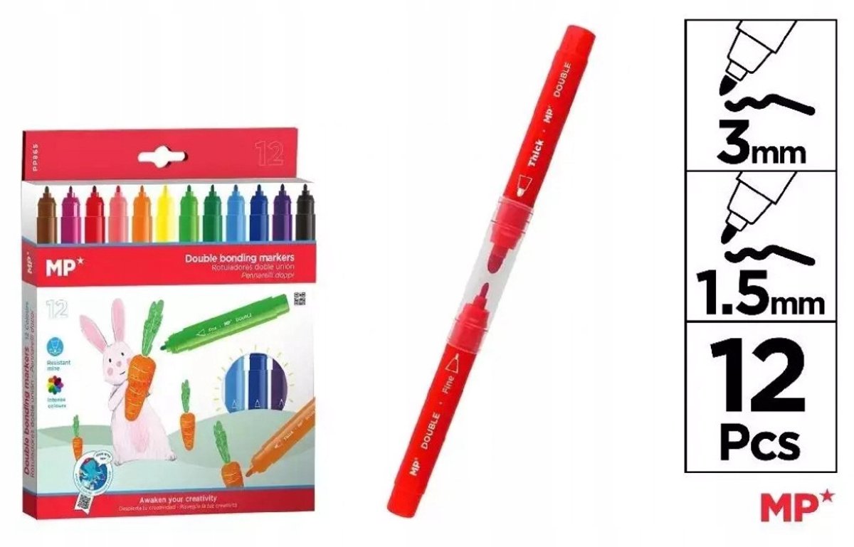 Dubbele markers 12 kleuren MP Main Paper - Set van 12