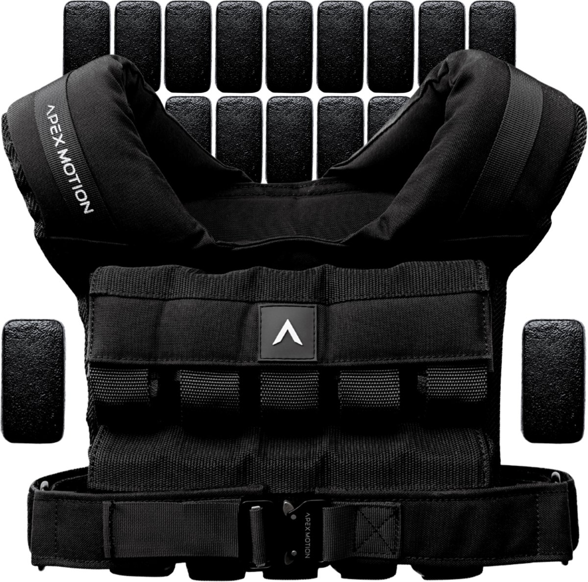 APEX MOTION Gewichtsvest 20KG – Weight Vest – Verstelbaar Gewicht – One Size Fits All – Metalen Gesp – Fitness – Calisthenics – CrossFit – Full Black