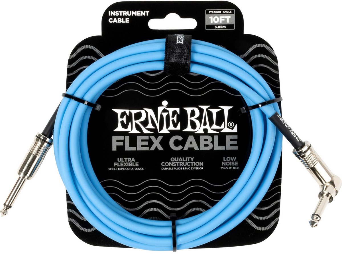 Ernie Ball 6464 Flex 3 meter instrumentkabel blauw haaks - recht