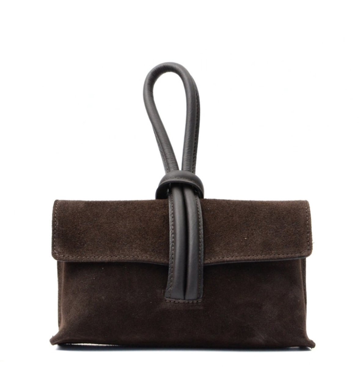 Donkerbruine Suède Handtas - Trendy Handtassen Schoudertassen - Leren Lus Handvat - Italiaans Suède - DDonkerbruin