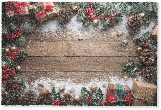 Deurmat 90x60 cm - Droogloopmat Kerstdecoratie - Geschenken - Hout - Veelkleurig - Mat voor binnen - Schoonloopmat - Deurmatten met print - Inloopmat