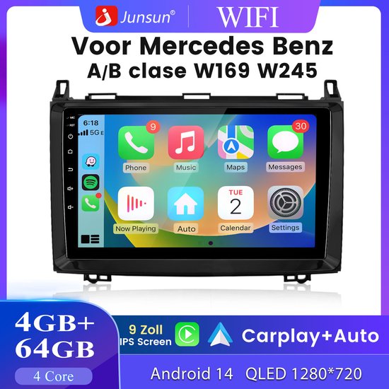 Autoradio Android 9" Per Mercedes Classe A W169, B W245, Vito W639, Viano W639, Sprinter W906 | 2G+64G | Carplay Wireless E Android Auto