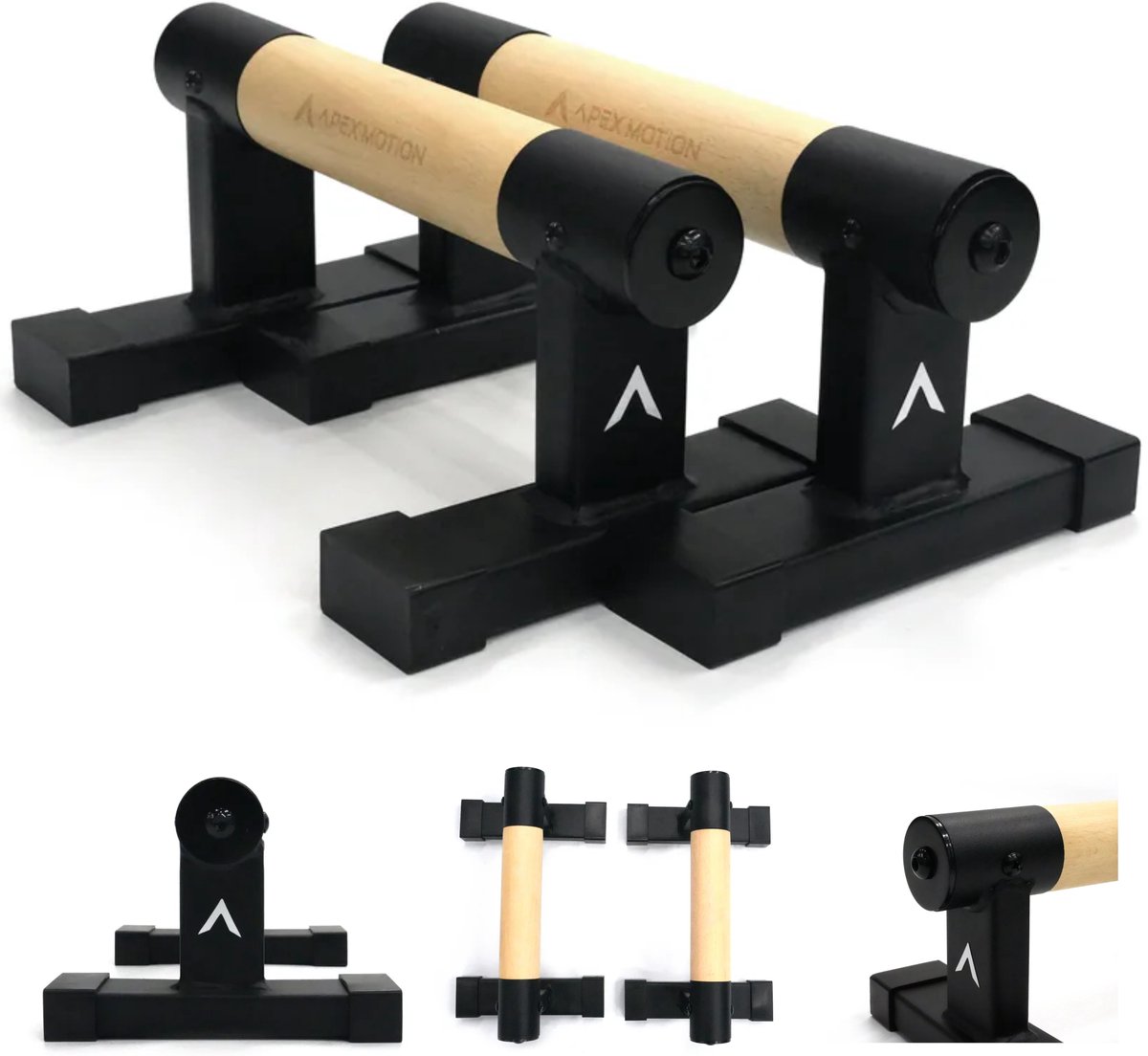 APEX MOTION Premium Houten Parallettes – Push Up Grips – Opdruksteunen – Calisthenics – CrossFit – Fitness – Metalen Frame - Small