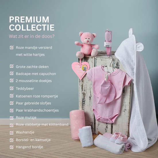 White-Label® Kraammand - Geboortemand met Knuffel - Kraamcadeau Meisje - Roze van White-Label® — afbeelding 4