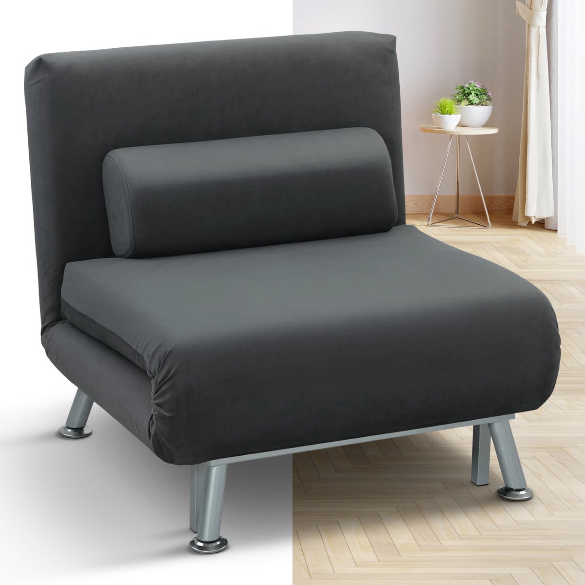 Slaapstoel - Uitklapbaar - Slaapbank - Logeerbed - Zetelbed - Slaapfauteuil - Vouwbed - 1 persoons - Zeer comfortabel - Donkergrijs