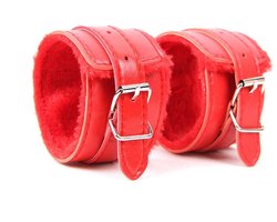 Leren Handboeien met Bont - Rood - SM Bondage Sex - Erotiek Set voor BDSM - Erotische Seksspeeltjes - Sex Toys - Sexy Lingerie - Valentijnsdag Cadeau Voor Hem & Haar - Valentijn Cadeautje Mannen & Vrouwen