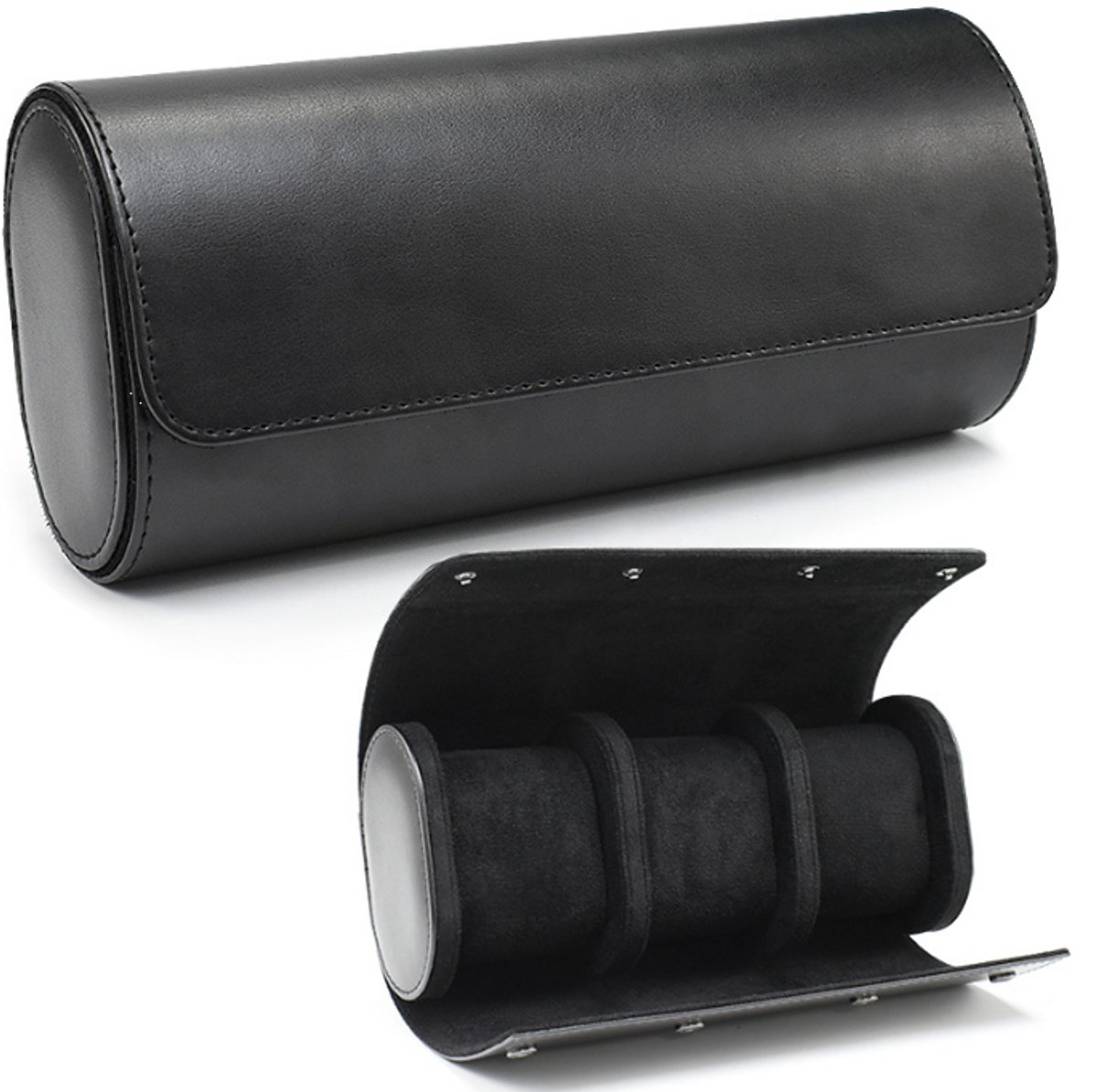 Horloge opbergdoos van leer, stofdicht voor huishoudelijk gebruik, 3-positie - zwart