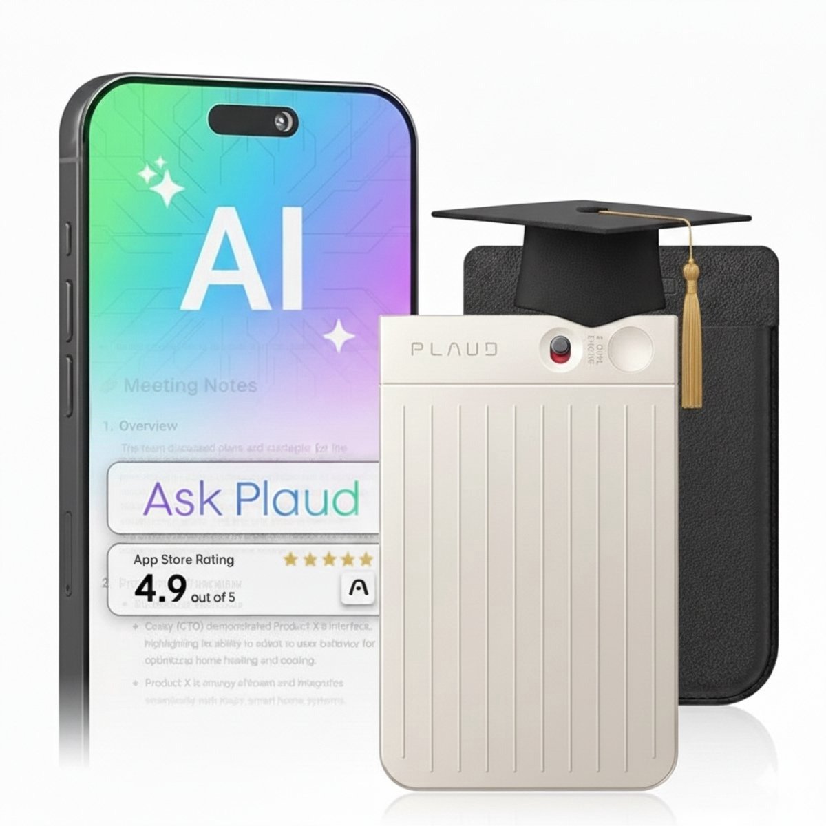 PLAUD NOTE Studentenversie starlight colored - AI Voice Recorder - Starlight - 64gb intern geheugen - Incl gratis bijgeleverde cover - 112 Talen
