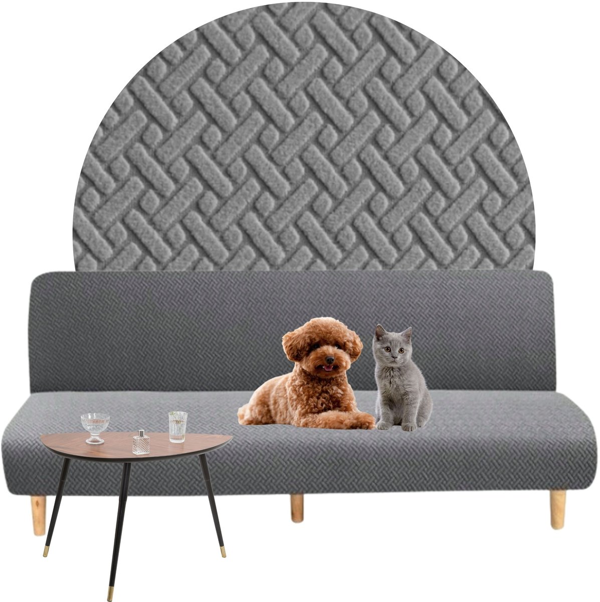 Elastische Sofahoes Jacquard Visgraat Donkergrijs 190-210 cm OEKO-TEX