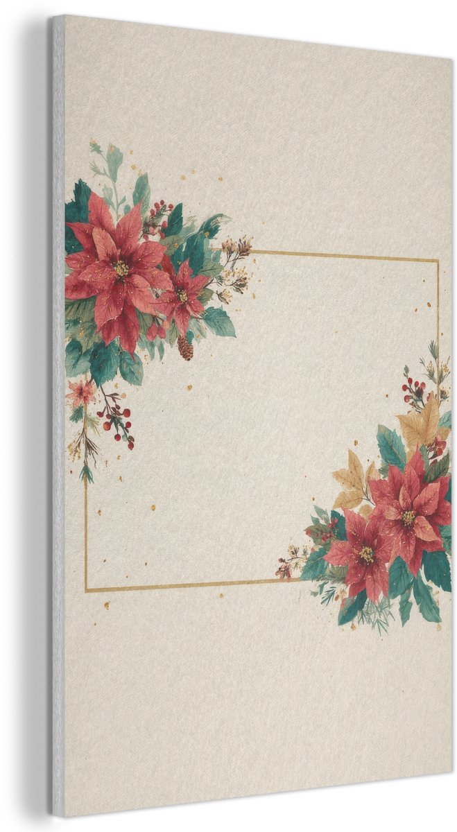 Akoestisch wandpaneel 60x90 cm - Vilt schilderij Kerst - Poinsettia - Omlijsting - Kleurrijk - Akoestische panelen - Geluidsdempende wanddecoratie - Geluidsisolatie woonkamer - Muurdecoratie geluidspanelen