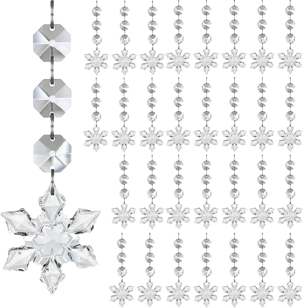 30 stuks sneeuwvlokken kerstboomversieringen, hangende ornamenten van acrylkristal, sneeuwvlokkenster kerstversiering, kerstboom-winterwonderland-decoratie