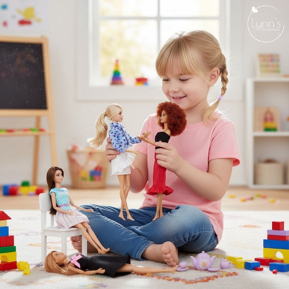 Lynn's poppenkleertjes - Set 'Riley - Geschikt voor modepop - Set van 6 outfits - Jurk, broek, rok, topje, trui, jas - In cadeauzakje — afbeelding 10