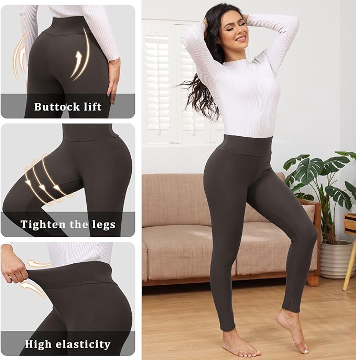 Fleece Gevoerde Leggings Vrouwen Thermische Bont Gevoerde Leggings Winter Hoge Taille Warme Sherpa Leggings Dames Workout Yoga Broek, maat M , grijs