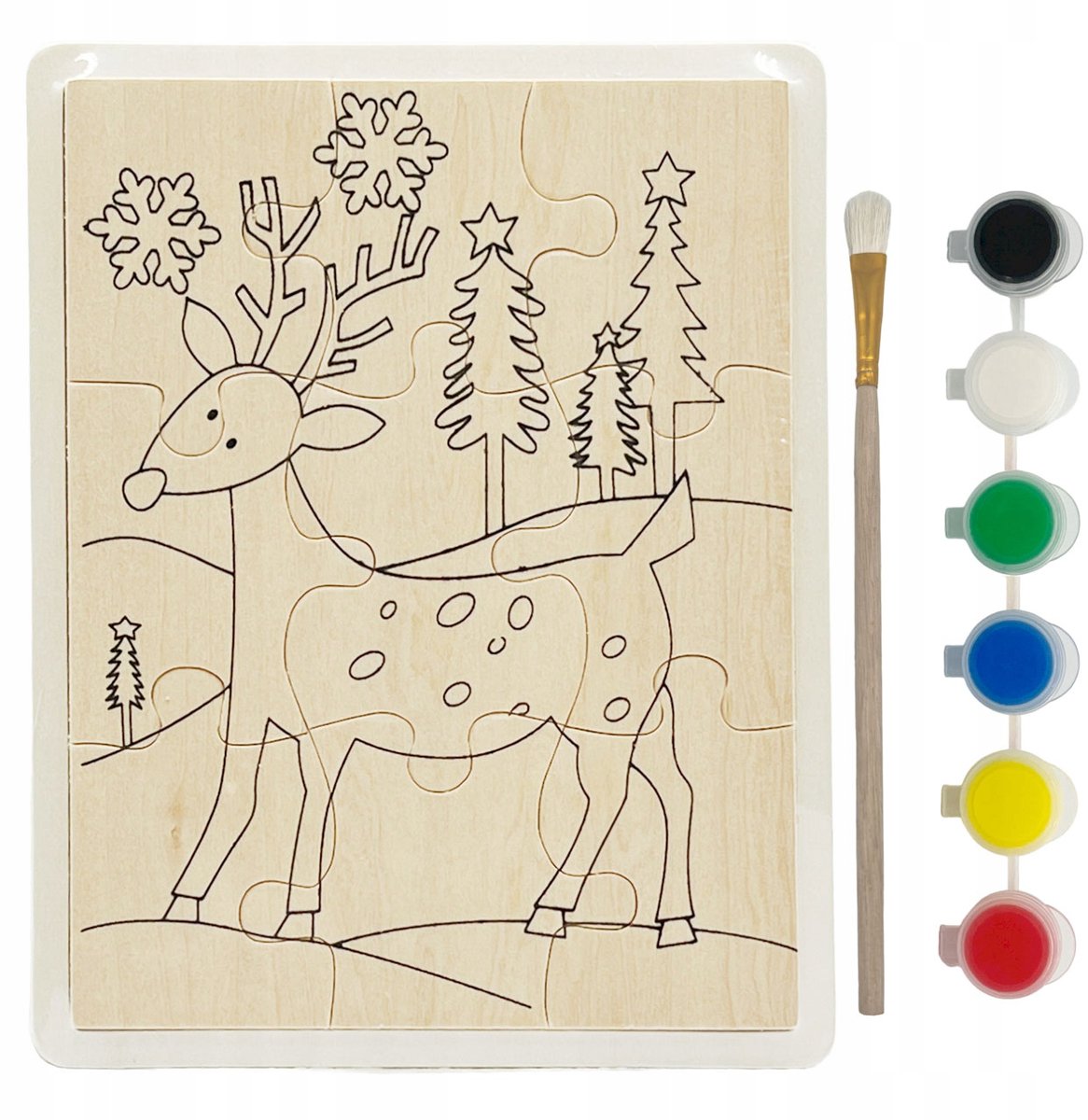Houten Kerst Puzzel om Zelf te Schilderen - Hert 9 Stuks