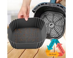Grijze siliconen bakplaat Geschikt voor heteluchtfriteuse, 17/20 cm diameter, 3 cm hoog, antiaanbaklaag, herbruikbaar, met handgreep en afvoergleuf Geschikt voor olie aan de onderkant.