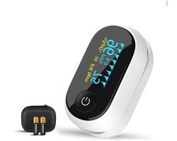 Auriva® Saturatiemeter - Saturatiemeter - zuurstofmeter vinger - Oximeter - Hartslag - CE Certificatie - NL EN - Koord + Batterijen + Tasje