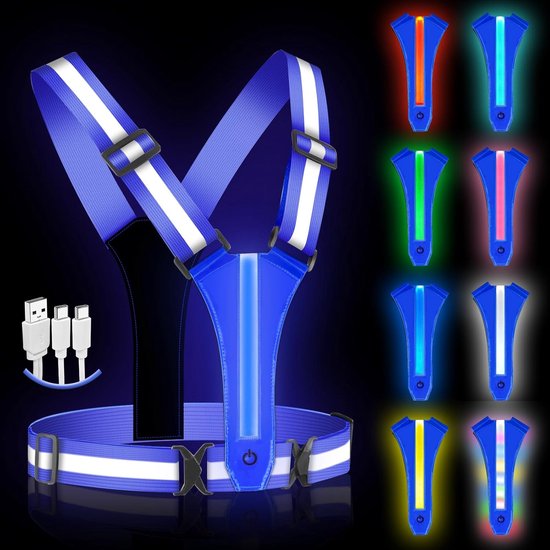 Gilet De Sécurité LED Rechargeable Par USB - Réfléchissant - Avec éclairage LED Et 2 Bandes
