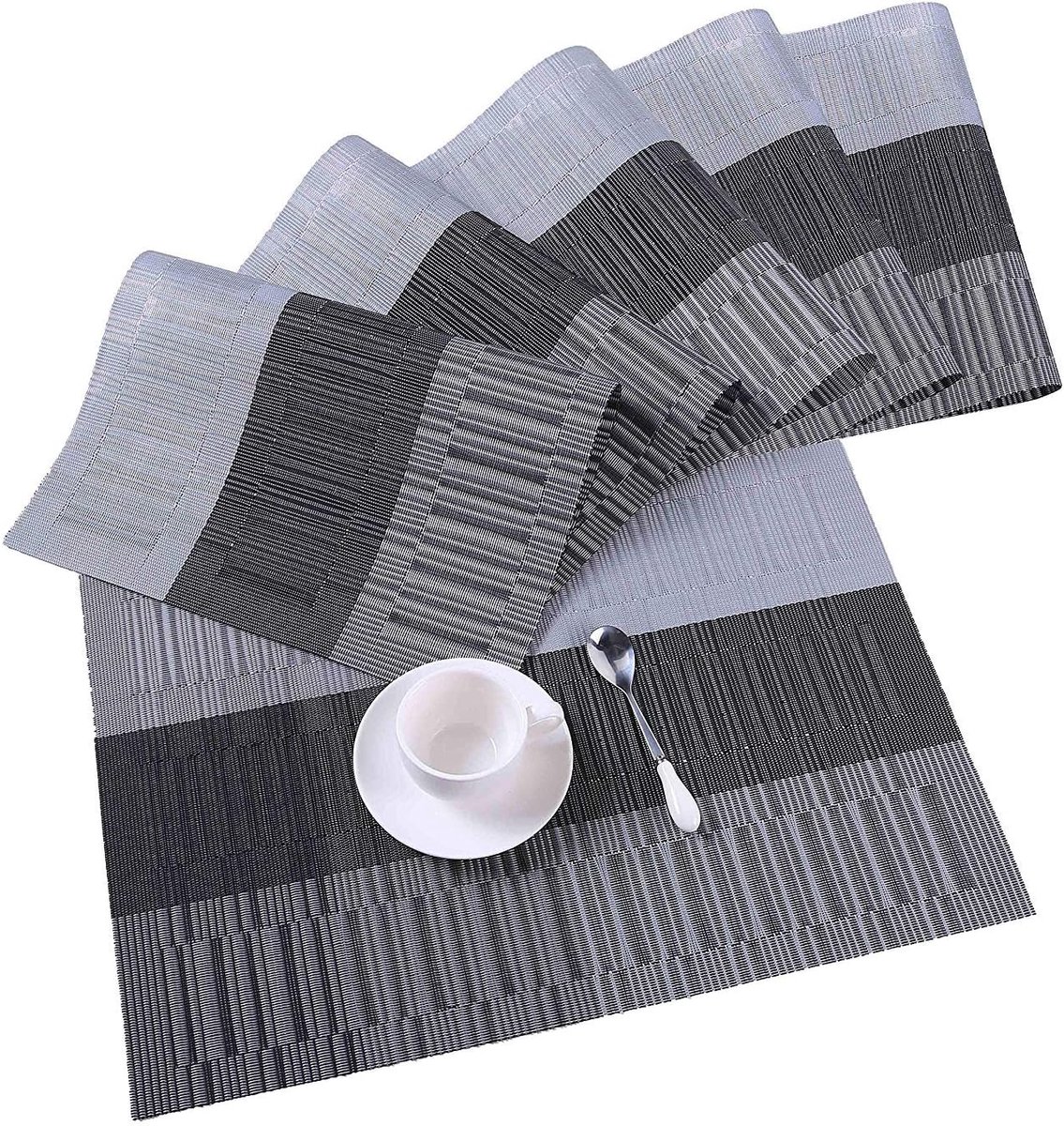 Cuhostki-6-Set-Placemats-PVC-Donker-Grijs-Anti-Slip