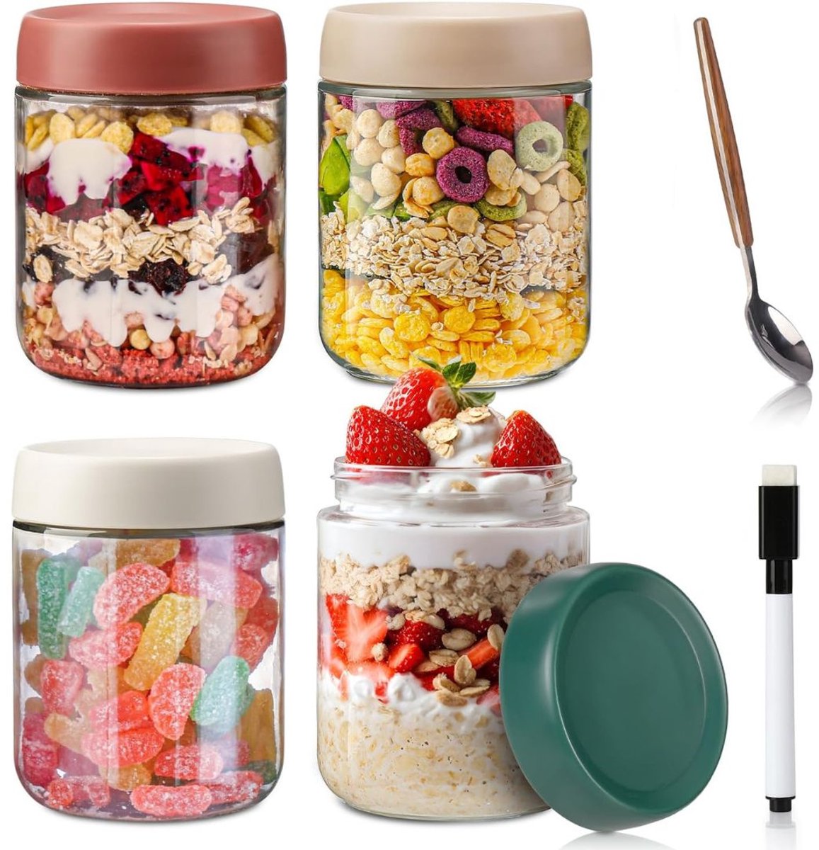 Overnight Oats Potjes - Mason Jar - Meusli Beker met Deksel