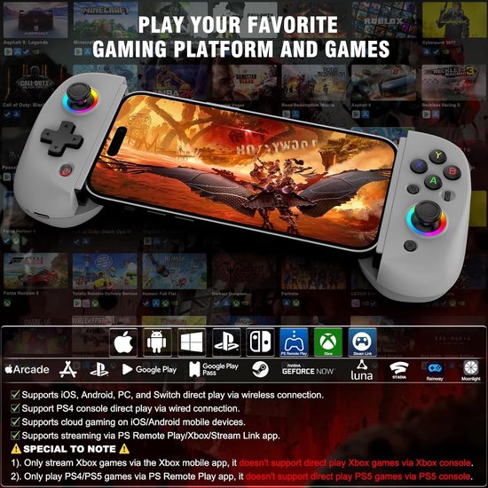 Mobile Wireless Gamepad for Tablet, Megadream Bluetooth Mobile Gaming Telescopic Controller Joystick for Android/iOS/PC/Smartphones for 13-25cm Perfectly works for COD/Genshin/Apex, Direct Play