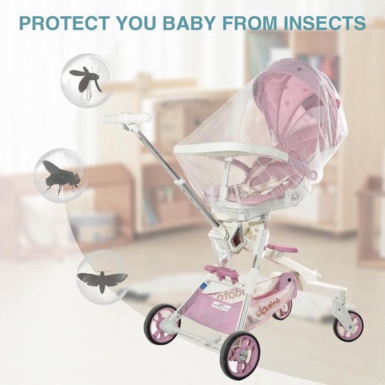 Klamboe voor Kinderwagen - Muggen & Insectengaas Babybed - Polyester - Muggennet - Volledige Dekking Universele Klamboe - Voor Kinderwagen, Kinderzitje En Babybedje - 1.5m - Wit — afbeelding 5