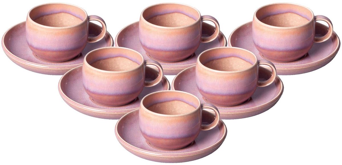 Kaffeetassen mit Untertassen Perlemor Coral 190 ml Set van 6