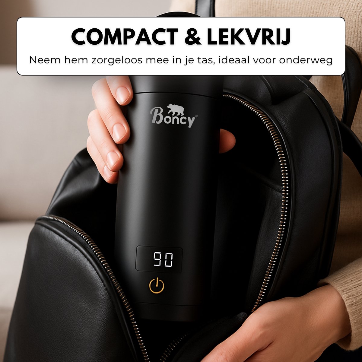 Boncy® Premium Mini Waterkoker met Temperatuurregeling - 380ml met Thermometer en Warmhoudfunctie - Kleine RVS Reiswaterkoker Zwart - Reis Waterkokers voor Camping Hotel Senioren - Klein Draagbare Travel Water Koker Grijs Temperatuur keuze - 0,5 L — afbeelding 5