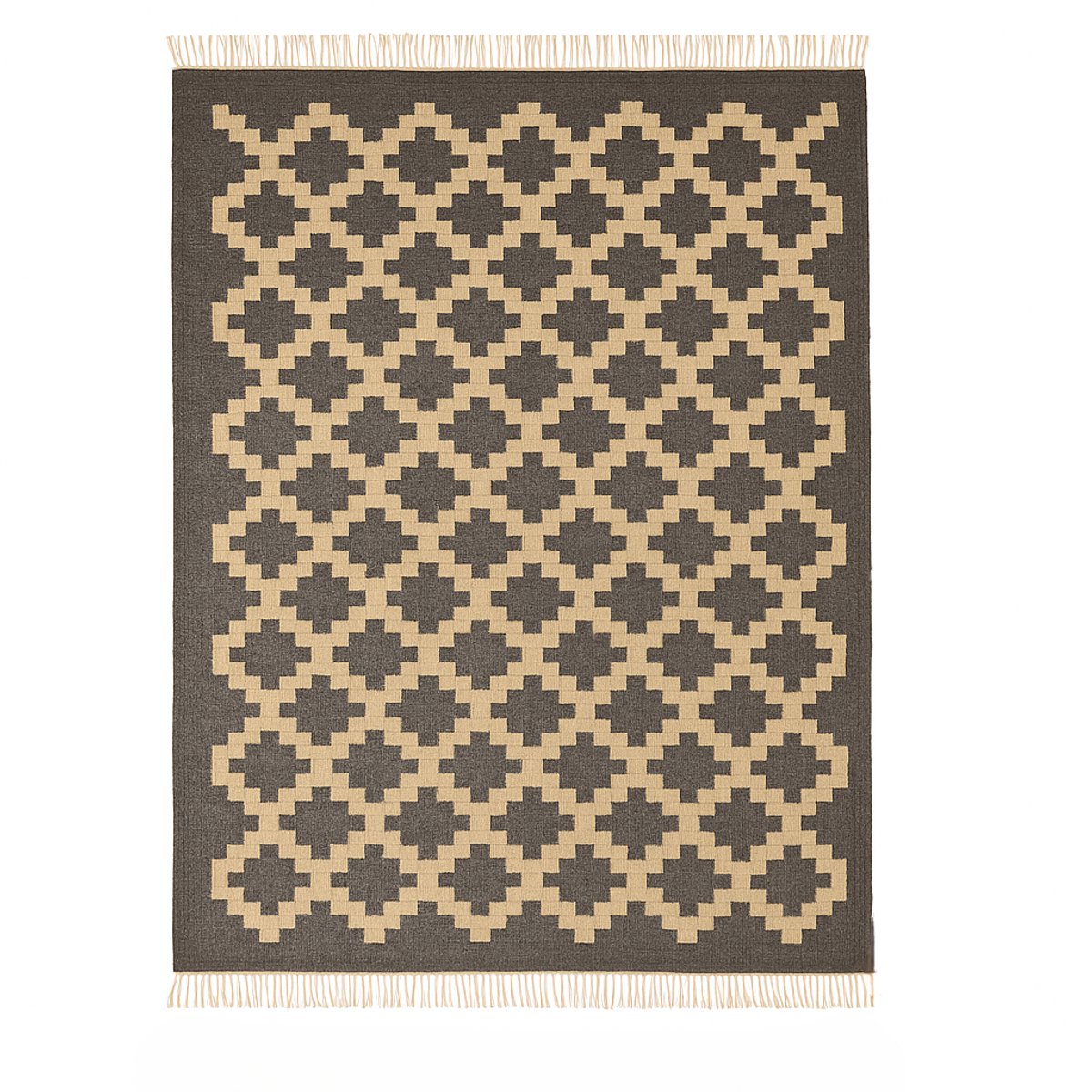 Kelima – Handgemaakt Kelim Vloerkleed – Wol – 160 x 230 cm – Senon Grijs diamantmotief