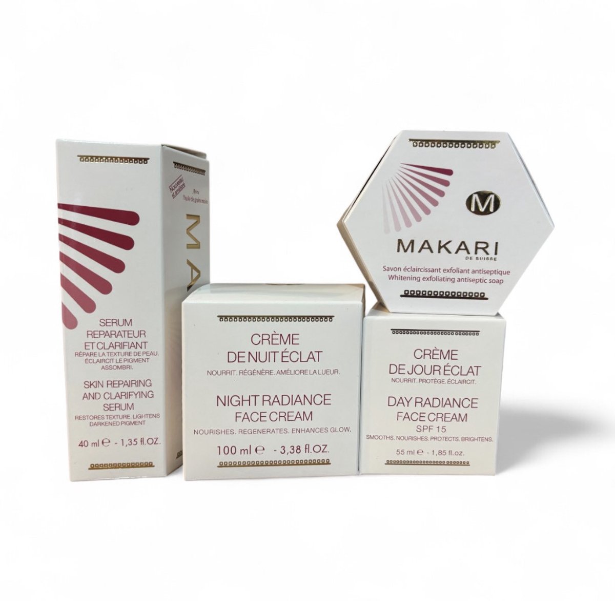MAKARI 4 PRODUCT Set Makari Classic Body Milk - Dagcreme - Nacht Creme - Soap