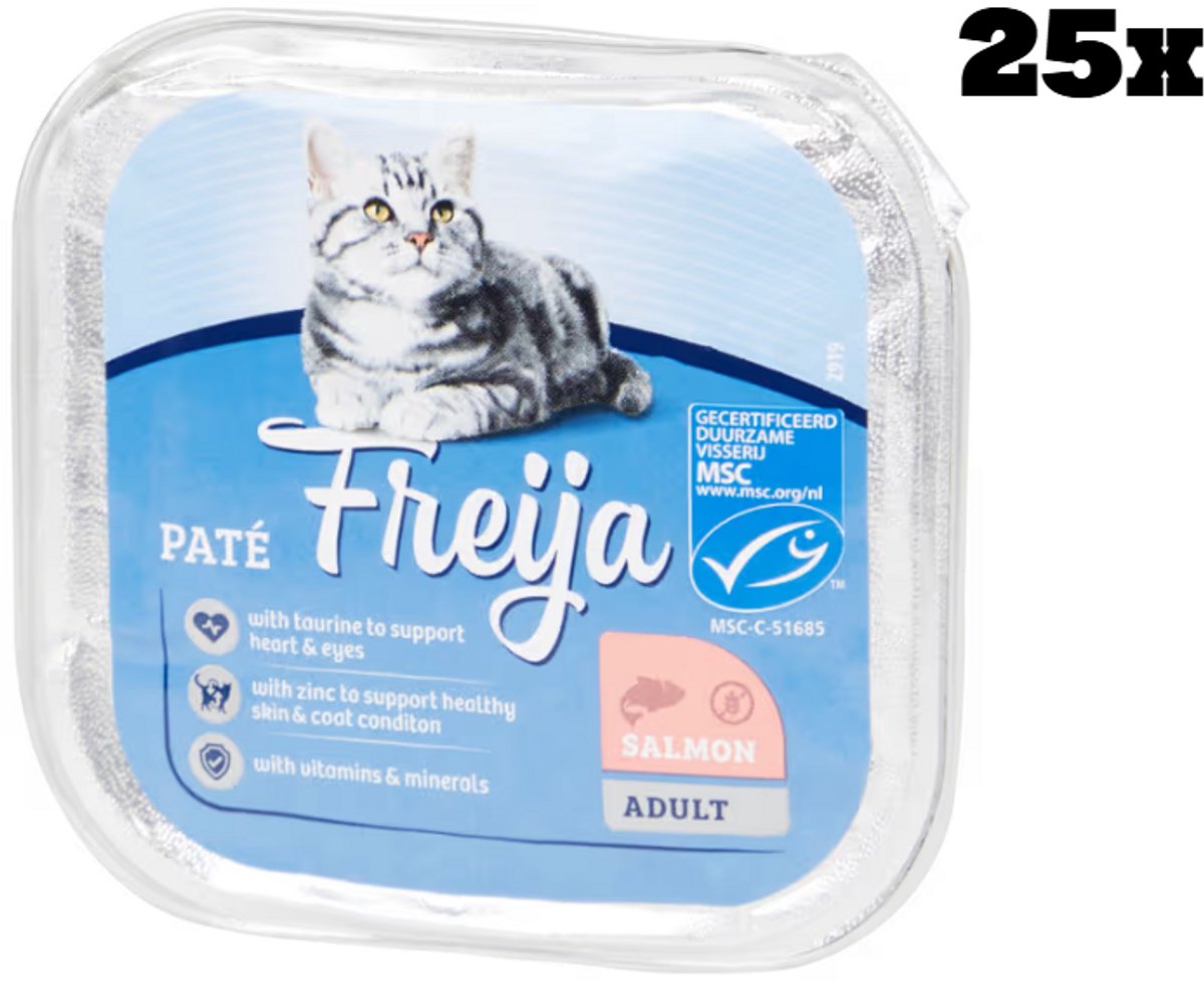 Freija kattenvoer paté - zalm - 25 x 100g - Bevat taurine, goed voor hart en ogen - met vitamines en mineralen - geschikt voor volwassen katten