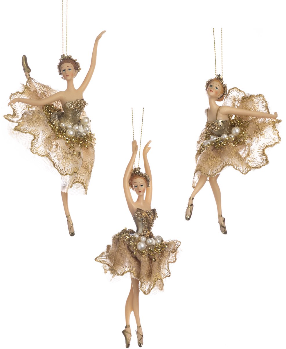 Goodwill Luxe Kersthanger Ballerina - Crème & Goud - 17 cm Hoog - Kerstboom Hanger LET OP Prijs Per Stuk
