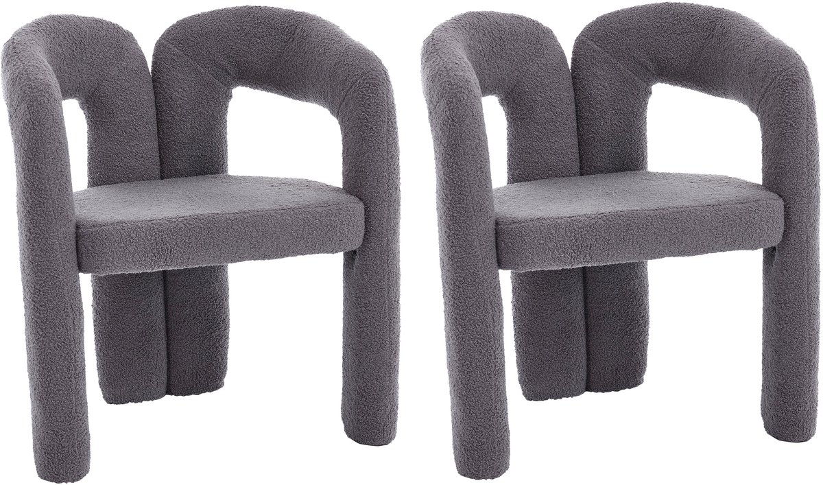 Merax Eetkamerstoelen Set van 2 met Armleuningen – Grijs Teddy Bouclé – Luxe Design