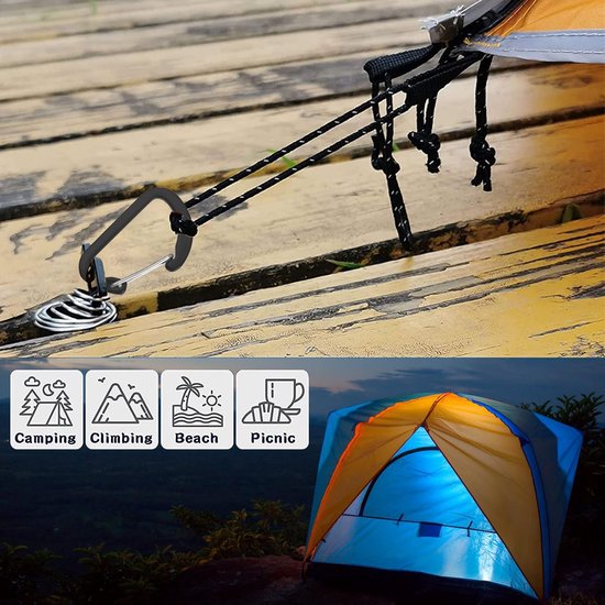 Set van 10 - Fishbone dekankerharingen - Tent Haringen - met Veergesp - Zwart - 77*35 mm - Winddicht - Geschikt voor kamperen en wandelen in de buitenlucht - Roestvrij staal & aluminiumlegering van Merkloos — afbeelding 2