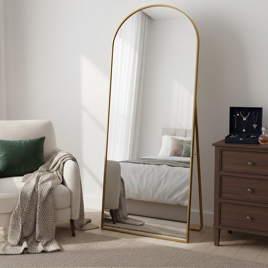 Grand miroir arqué ADFBL Goud 180 x 80 cm - Miroir sur pied XXL | Cadre en aluminium moderne