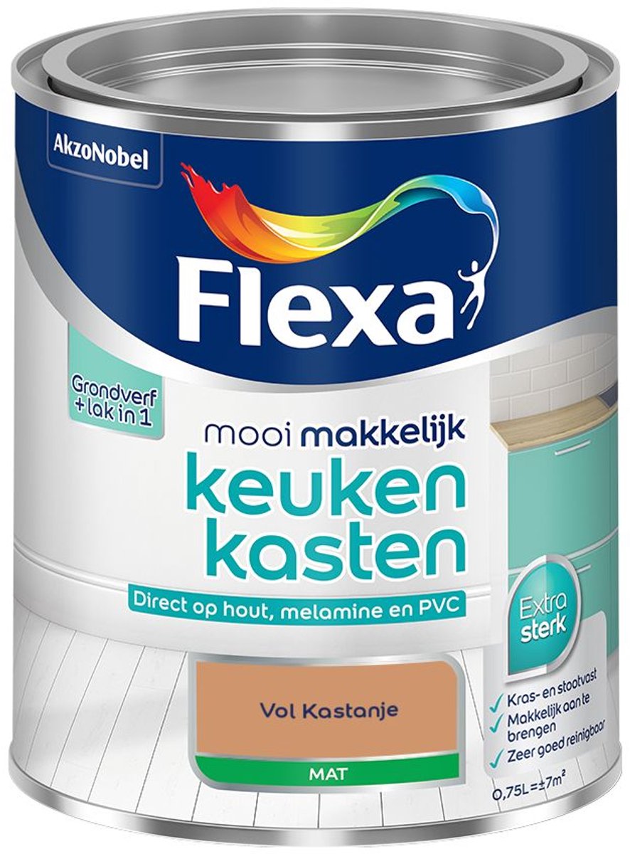 Flexa - Mooi Makkelijk Keukenkasten Mat - Vol Kastanje - Mengverf - 0.75 L