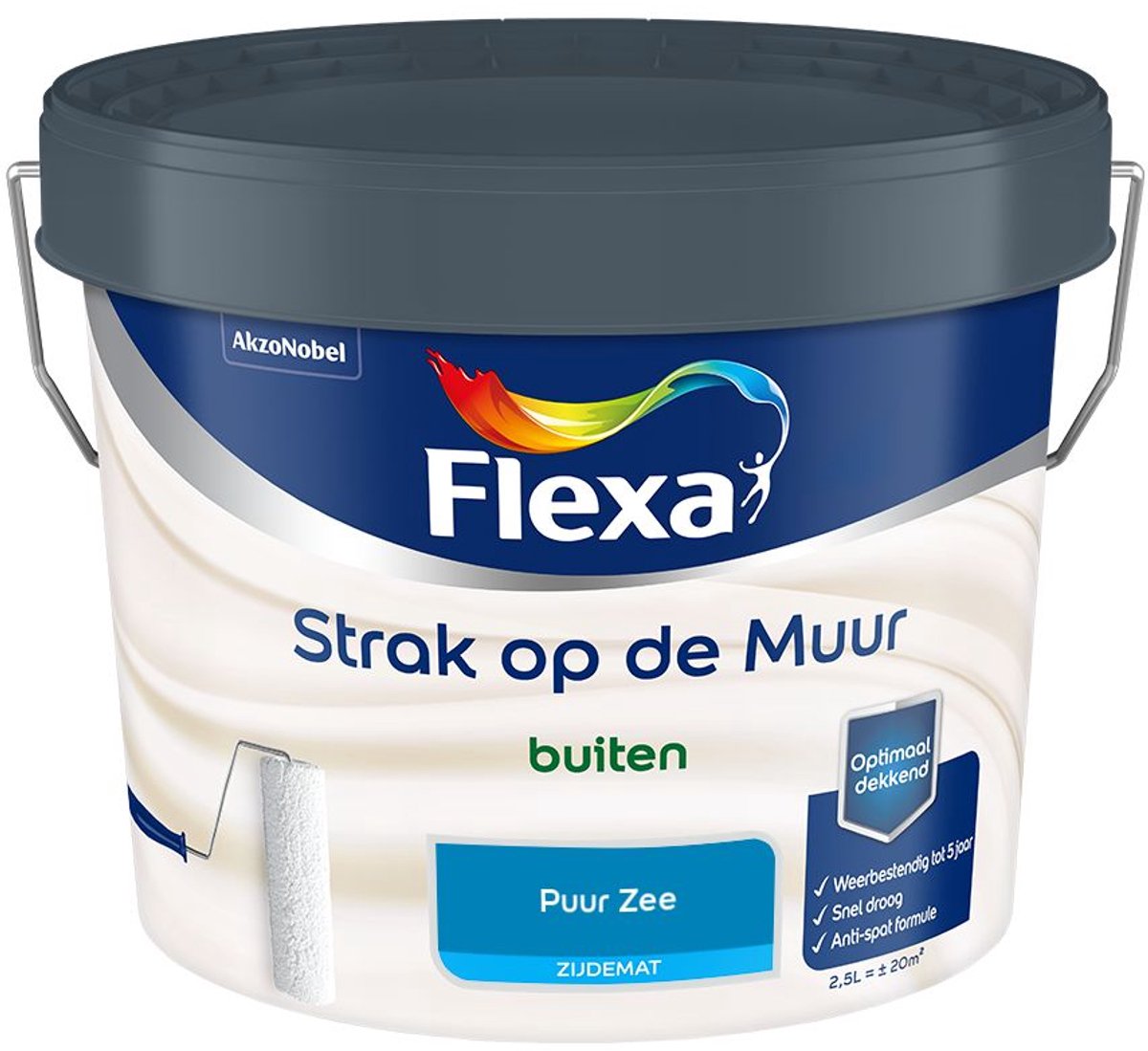 Flexa - Strak op de Muur Buiten Muurverf Zijdemat - Puur Zee - Mengverf - 2.5 L