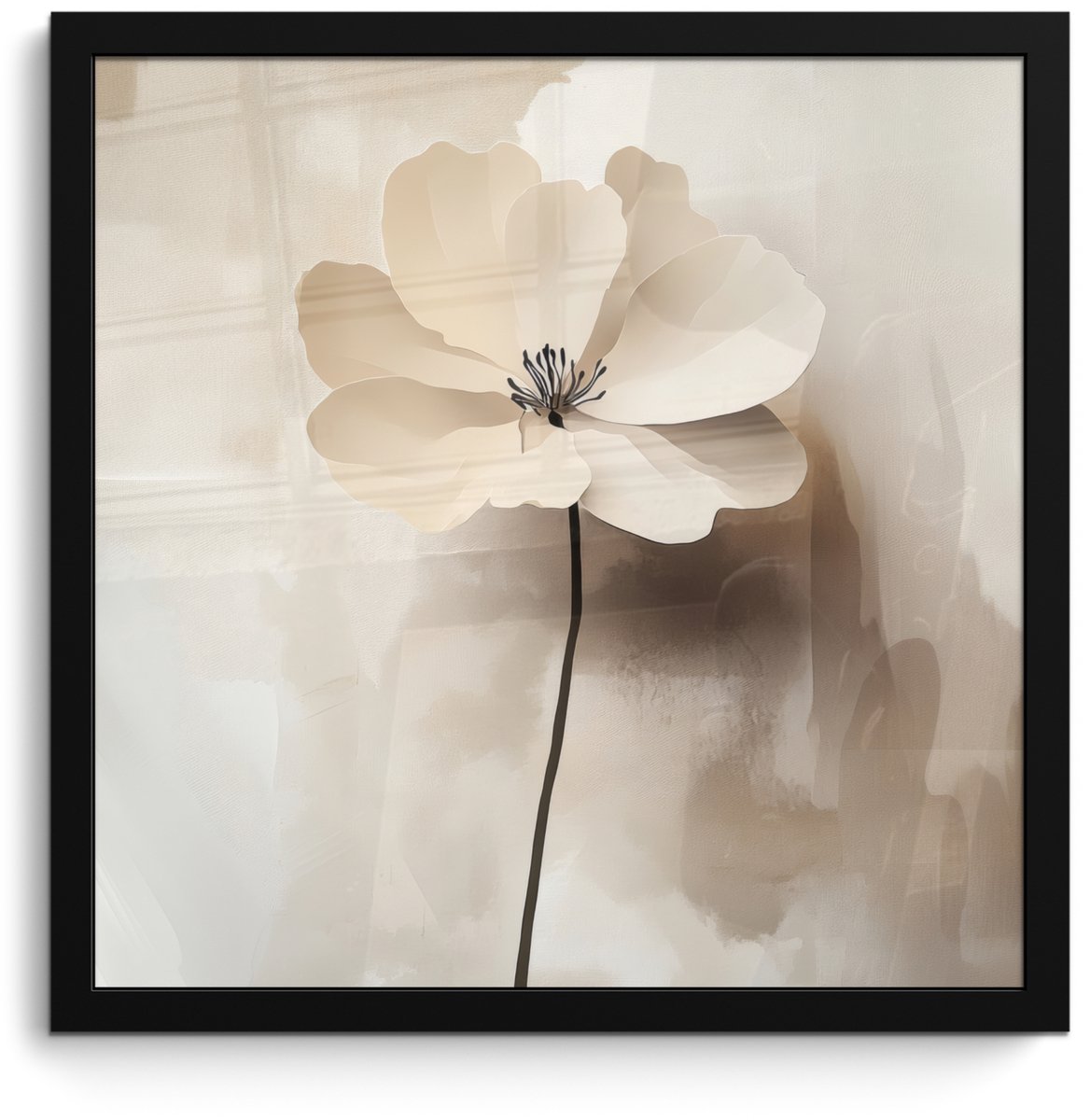 FrameYourWall Poster in lijst - Fotolijst 40x40 cm - Posters - Bloem - Beige - Verf - Schaduw - Posterlijst zwart - Decoratie - Wanddecoratie woonkamer - Muurdecoratie slaapkamer