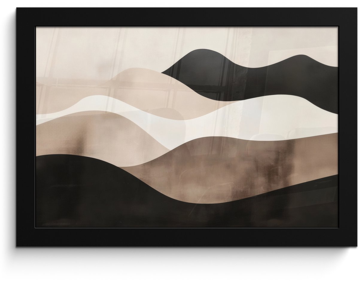FrameYourWall Poster in lijst - Fotolijst 30x20 cm - Posters - Abstract - Landschap - Golven - Crèmekleur - Posterlijst zwart - Decoratie - Wanddecoratie woonkamer - Muurdecoratie slaapkamer Golven - Abstract - Crèmekleur