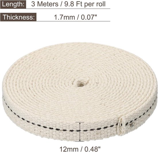 NKlaus Mèche Plate 3 Mètres 35mm 100% Coton Naturel Pour Lampe à Huile Et Pétrole