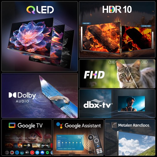 CHiQ L43QST - Smart TV 43 Inch - Full HD - QLED Pro - Google TV - Randloos Metal Design - Dolby Audio - Nieuw