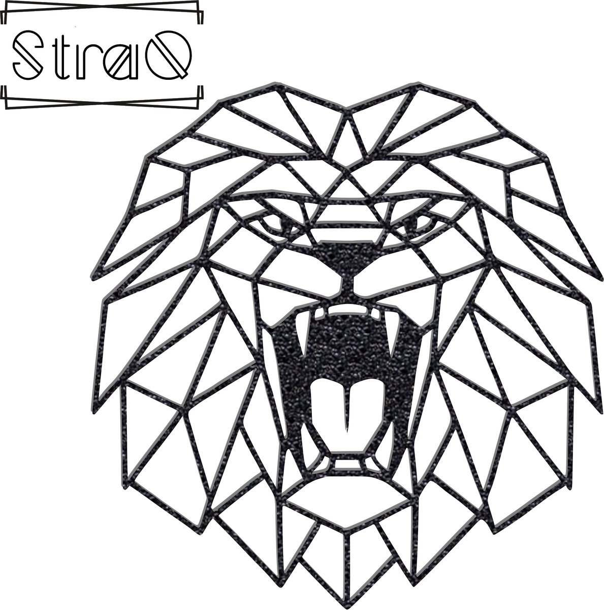 StraQ Zwarte Geometrische Leeuw 24 cm - Dierenkop - Muurdecoratie - Wandversiering - Wanddecoratie - Leeuwenkop