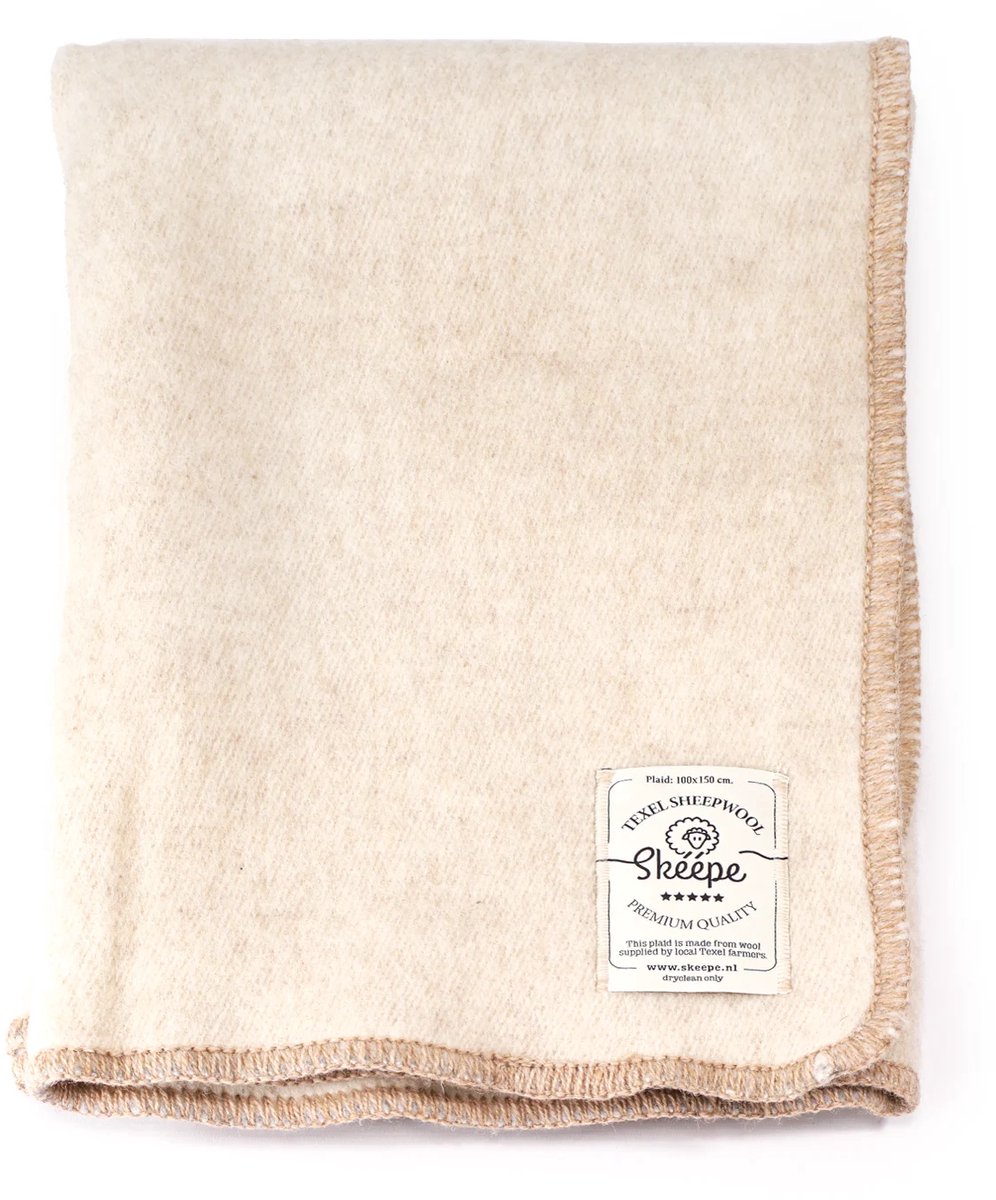 Skéépe Licht beige wollen plaid 100x150 – dekentje van Texelse wol – duurzaam & zacht – Skéépe Naturel