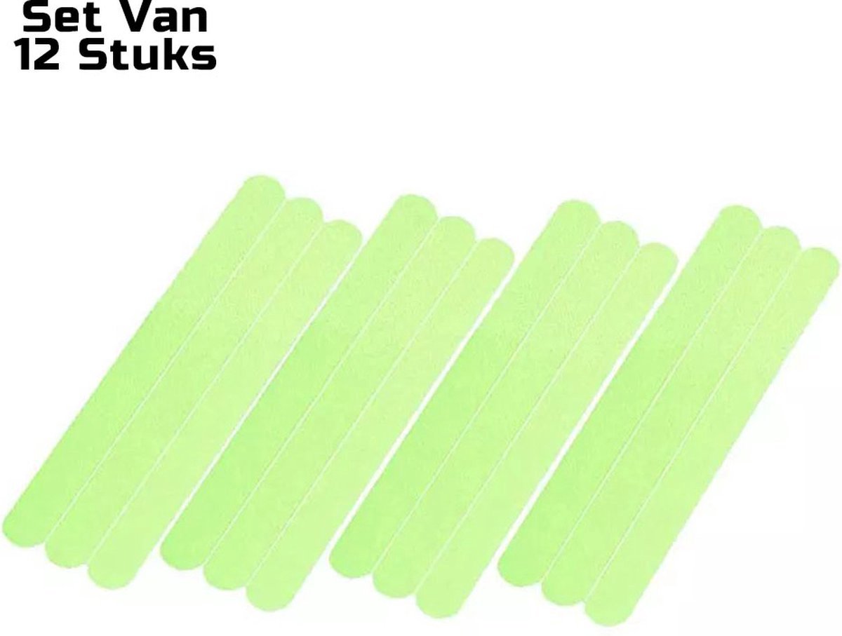 Zelfklevende Antislip Stickers GLOW IN THE DARK - Antislip Strips 12 STUKS - 25x2 CM - Douche/Bad/Trap Plakstrip